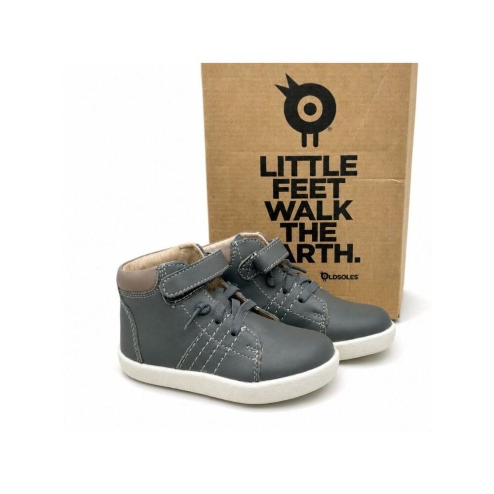 Leather Toddler High Top Sneakers Boys Size 9 Grey Taupe Hook and Loop Old Soles